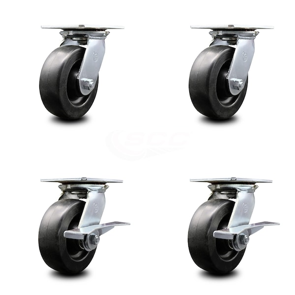 6 Inch Polyolefin Swivel Caster Set with Roller Bearings 2 Brakes